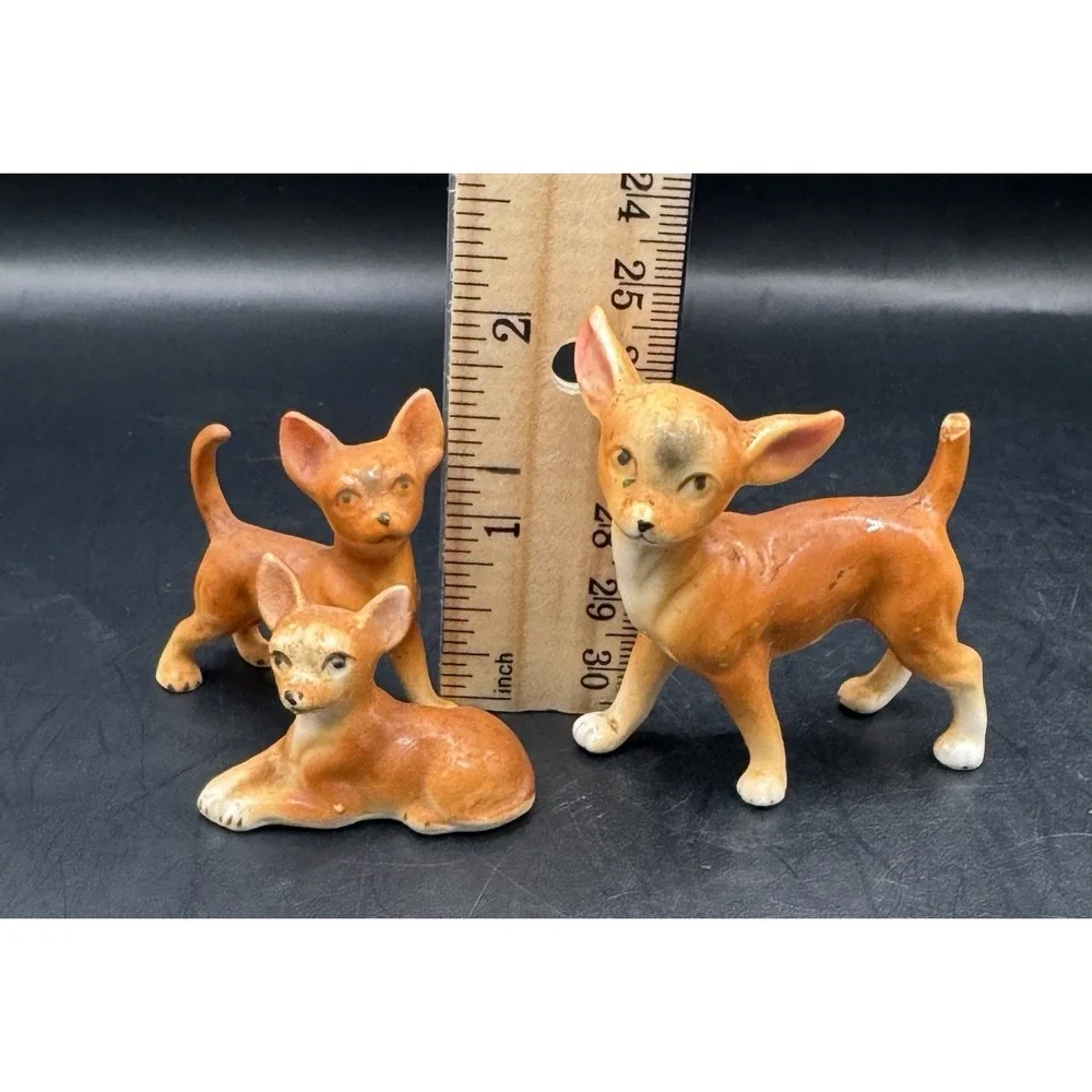 Lot Of 3 Vintage Ceramic Chihuahua Dogs Trinket Shelf Display Decor READ NOTES